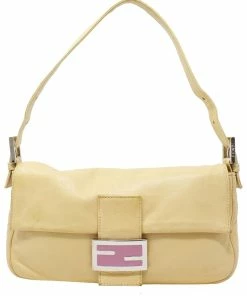FENDI Beige Lambskin Leather Baguette (Authentic Pre-Owned) Women Shoulder Bags