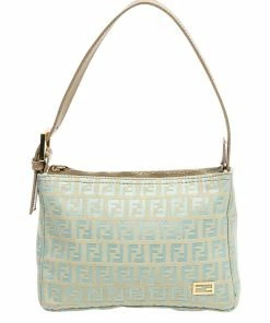 FENDI Light Blue Zucchino-Print Canvas Mini Shoulder Bag (Authentic Pre-Owned) Women Shoulder Bags