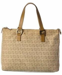 FENDI Beige Zucchino-Print Canvas Bag (Authentic Pre-Owned) Women Shoulder Bags