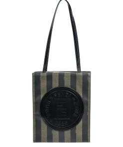 FENDI Brown Zucca-Print Pequin Canvas Shopping Tote (Authentic Pre-Owned) Women Totes