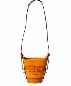 FENDI Logo Leather Bucket Bag Women Bucket Bags