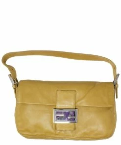 FENDI Tan Lambskin Leather Baguette (Authentic Pre-Owned) Women Shoulder Bags