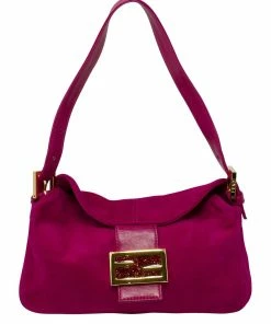 FENDI Pink Suede Mama Baguette (Authentic Pre-Owned) Women Shoulder Bags