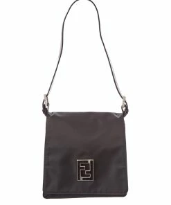 FENDI Black Nylon Flap Shoulder Bag (Authentic Pre-Owned) Women Shoulder Bags