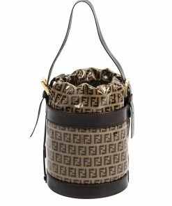 FENDI Brown Zucchino-Print Coated Canvas Bucket Bag (Authentic Pre-Owned) Women Bucket Bags