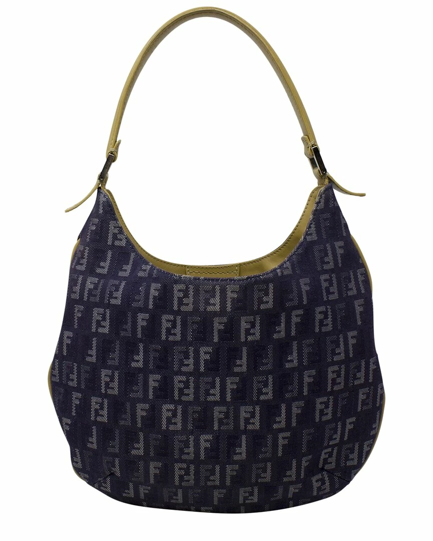 FENDI Blue Zucchino-Print Canvas Shoulder Hobo Bag (Authentic Pre-Owned) Women Shoulder Bags 3 FENDI Blue Zucchino-Print Canvas Shoulder Hobo Bag (Authentic Pre-Owned) Women Shoulder Bags