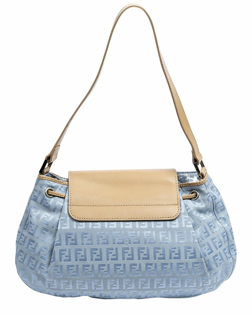 FENDI Light Blue Zucchino-Print Canvas Flap Bag (Authentic Pre-Owned) Women Shoulder Bags 4 FENDI Light Blue Zucchino-Print Canvas Flap Bag (Authentic Pre-Owned) Women Shoulder Bags - Image 2