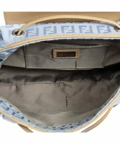FENDI Light Blue Zucchino-Print Canvas Flap Bag (Authentic Pre-Owned) Women Shoulder Bags 11 FENDI Light Blue Zucchino-Print Canvas Flap Bag (Authentic Pre-Owned) Women Shoulder Bags -Fendi Sales Store 1111371892 RLLZ 4