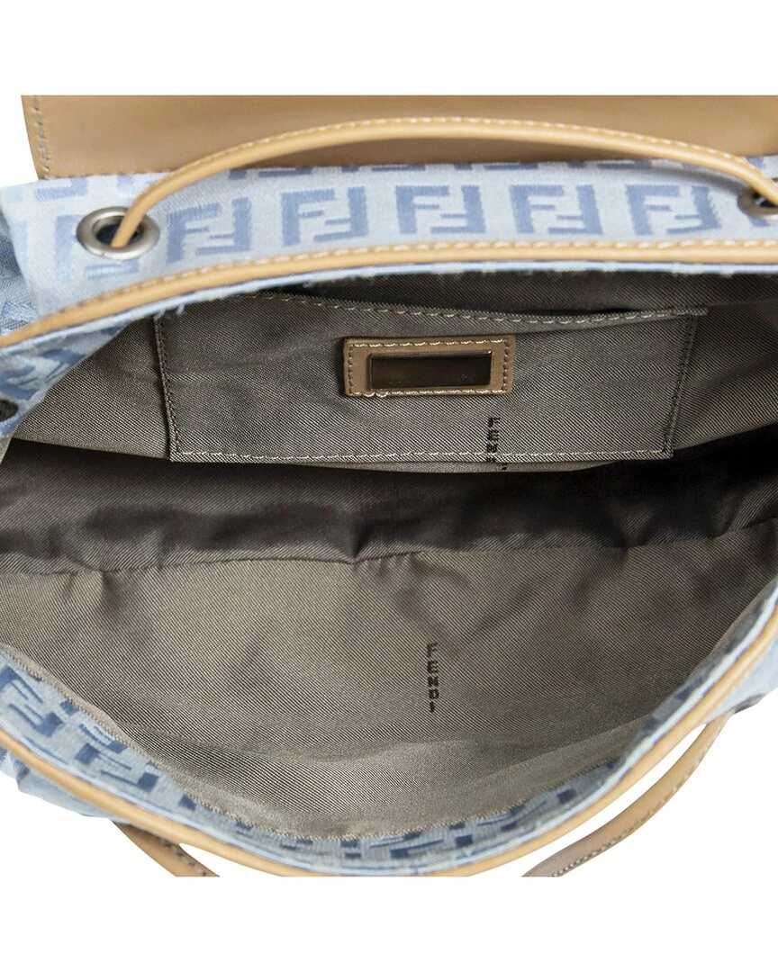 FENDI Light Blue Zucchino-Print Canvas Flap Bag (Authentic Pre-Owned) Women Shoulder Bags 6 FENDI Light Blue Zucchino-Print Canvas Flap Bag (Authentic Pre-Owned) Women Shoulder Bags - Image 4