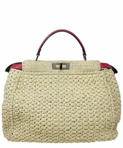 FENDI Limited Edition Tan Raffia Straw Peekaboo Bag (Authentic Pre-Owned) Women Shoulder Bags -Fendi Sales Store 1111407764 RLLZ 2