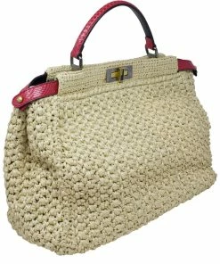 FENDI Limited Edition Tan Raffia Straw Peekaboo Bag (Authentic Pre-Owned) Women Shoulder Bags -Fendi Sales Store 1111407764 RLLZ 3