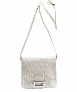 FENDI Ivory Zucchino-Print Coated Canvas Small Messenger Bag (Authentic Pre-Owned) Women Shoulder Bags