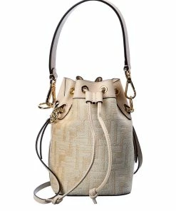FENDI Mini FF Tapestry & Leather Bucket Bag Women Bucket Bags