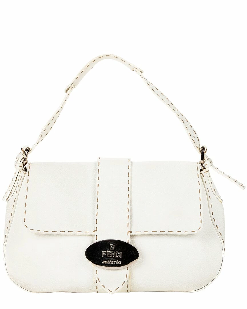 FENDI White Selleria Leather Logo Plate Shoulder Bag (Authentic Pre-Owned) Women Shoulder Bags 3 FENDI White Selleria Leather Logo Plate Shoulder Bag (Authentic Pre-Owned) Women Shoulder Bags