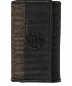 FENDI Brown Coated Canvas Pequin Key Holder (Authentic Pre-Owned) Women Wallets & Card Cases