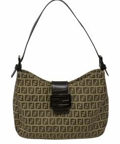 FENDI Beige Zucchino-Print Canvas Shoulder Hobo Bag (Authentic Pre-Owned) Women Shoulder Bags
