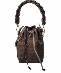 Fendi Sales Store 29 FENDI Mon Tresor Mini Canvas & Leather Bucket Bag Women Bucket Bags