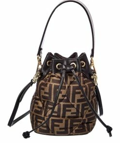 FENDI Mon Tresor Mini FF & Leather Bucket Bag Women Bucket Bags
