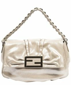 FENDI Beige Calfskin Leather Flap Bag (Authentic Pre-Owned) Women Shoulder Bags