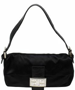 FENDI Limited Edition Black Silk Rhinestone Baguette (Authentic Pre-Owned) Women Shoulder Bags