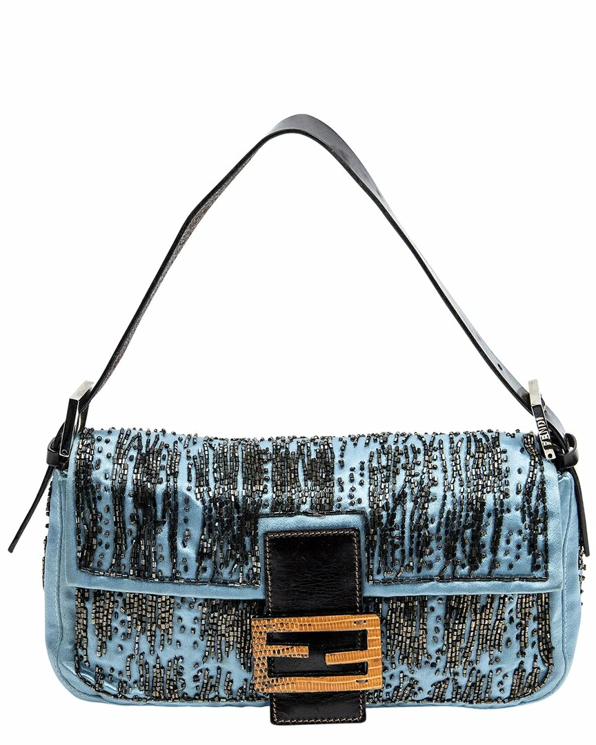 FENDI Limited Edition Blue Python Leather & Silk Beaded Baguette (Authentic Pre-Owned) Women Shoulder Bags 3 FENDI Limited Edition Blue Python Leather & Silk Beaded Baguette (Authentic Pre-Owned) Women Shoulder Bags