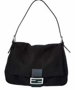 FENDI Black Zucca-Print Leather Mamma Baguette (Authentic Pre-Owned) Women Shoulder Bags