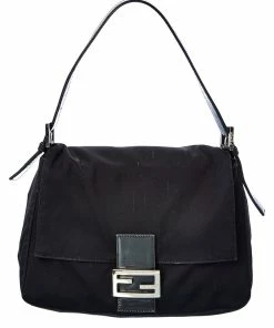 FENDI Black Leather Baguette (Authentic Pre-Owned) Women Shoulder Bags