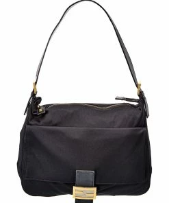 FENDI Black Zucca-Print Canvas Mamma Baguette (Authentic Pre-Owned) Women Shoulder Bags