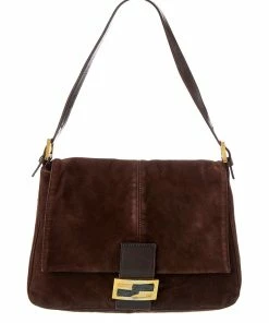 FENDI Dark Brown Zucca-Print Leather Mamma Tote (Authentic Pre-Owned) Women Shoulder Bags