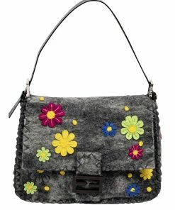 FENDI Limited Edition Grey Wool Mama Baguette (Authentic Pre-Owned) Women Shoulder Bags