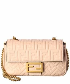 FENDI Baguette Midi FF Leather Shoulder Bag Women Shoulder Bags