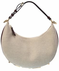 FENDI Fendigraphy Small Canvas & Leather Hobo Bag Women Shoulder Bags