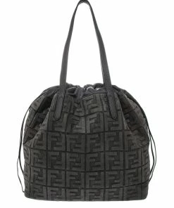 FENDI Drawstring Large Suede Tote Women Shoulder Bags