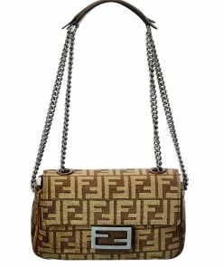 FENDI Baguette Midi FF Tapestry Shoulder Bag Women Shoulder Bags