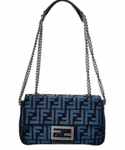 FENDI Baguette Midi FF Tapestry Shoulder Bag Women Shoulder Bags