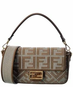 FENDI Baguette Medium Wool Shoulder Bag Women Shoulder Bags