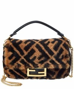 FENDI Baguette Mini Shearling Shoulder Bag Women Shoulder Bags