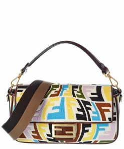 FENDI Baguette FF Vertigo Canvas Shoulder Bag Women Shoulder Bags