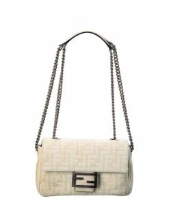 FENDI Baguette Midi FF Tapestry Shoulder Bag Women Shoulder Bags