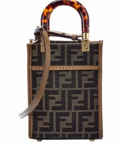 FENDI Sunshine Mini FF Jacquard & Leather Tote Women Totes