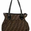FENDI Brown Zucca-Print Canvas Zucca Ruffled Tote (Authentic Pre-Owned) Women Totes