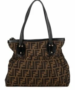 FENDI Brown Zucca-Print Canvas Zucca Ruffled Tote (Authentic Pre-Owned) Women Totes -Fendi Sales Store 1161547880 RLLZ 4