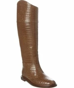 FENDI Karligraphy Croc-Embossed Leather Boot Women Boots