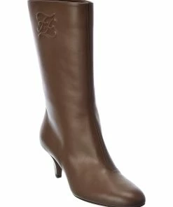 FENDI Karligraphy Leather Boot Women Boots Brown
