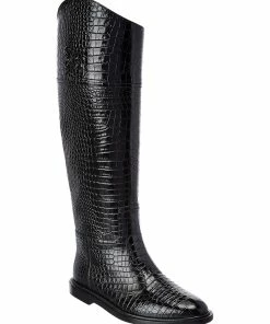 FENDI Karligraphy Croc-Embossed Leather Boot Women Boots