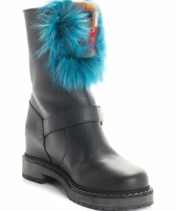 FENDI Leather & Mink Caroline Boot, Size 37 (Authentic Pre-Owned) Women Boots