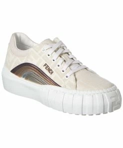 FENDI FF Canvas & Suede Platform Sneaker Women Fashion Sneakers