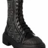 FENDI Domino FF Jacquard & Leather Biker Boot Women Boots