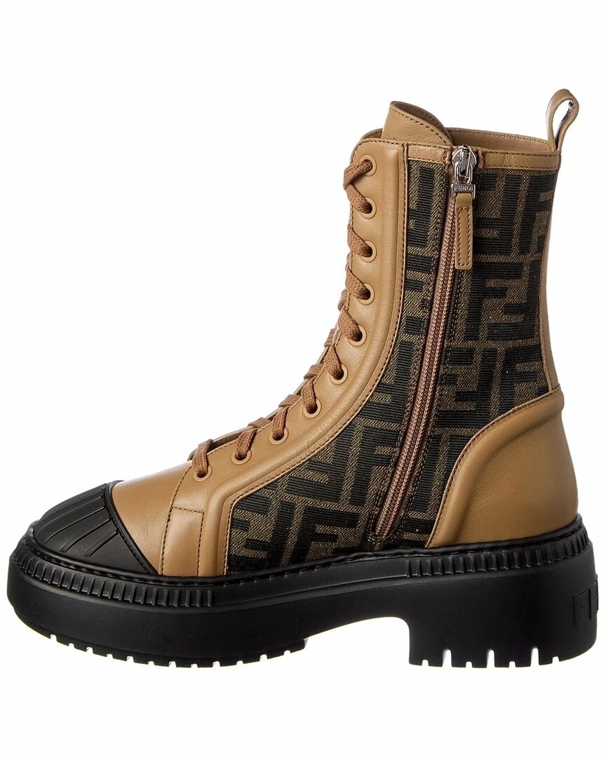 FENDI Domino FF Jacquard & Leather Biker Boots Women 4 FENDI Domino FF Jacquard & Leather Biker Boots Women - Image 2