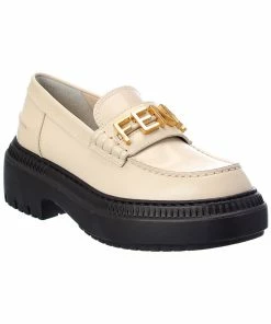FENDI Fendigraphy Leather Loafer Women Flats